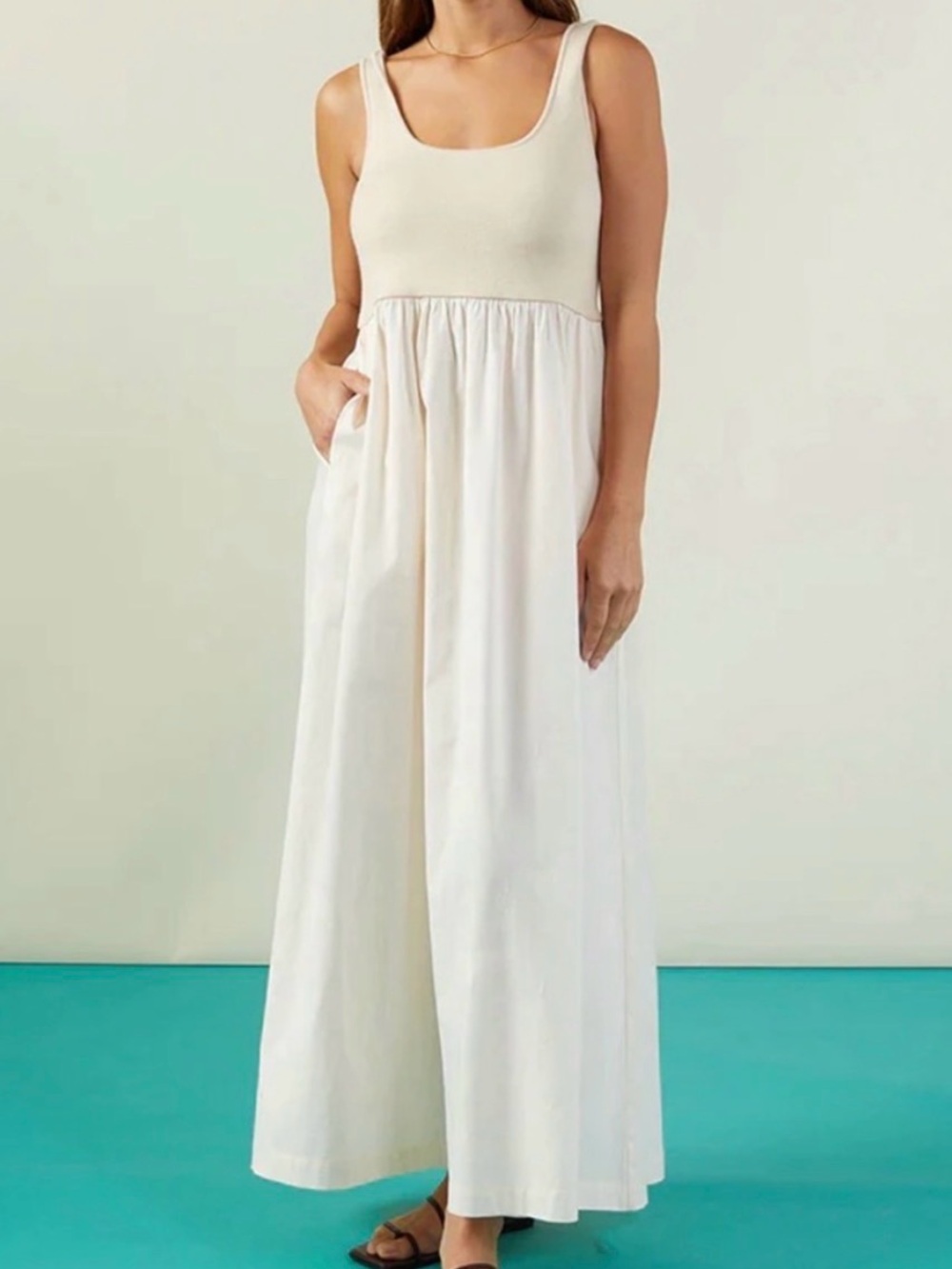 MONROW POPLIN MIX TANK DRESS NWT MEDIUM